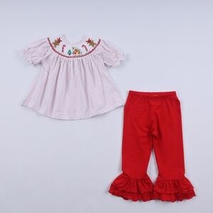 Red And White Gingerbread Hand Smocked Pant Suit